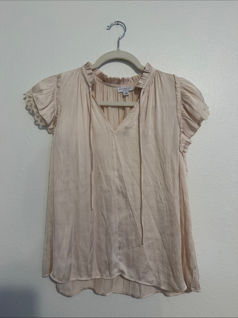 Current Air Blush Pink Ruffle Tie-Neck Blouse